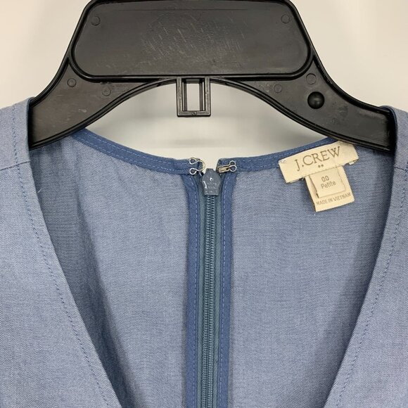 J.Crew Jumpsuit Blue Chambray Sleeveless V Neck Skinny Pockets - Picture 3 of 10